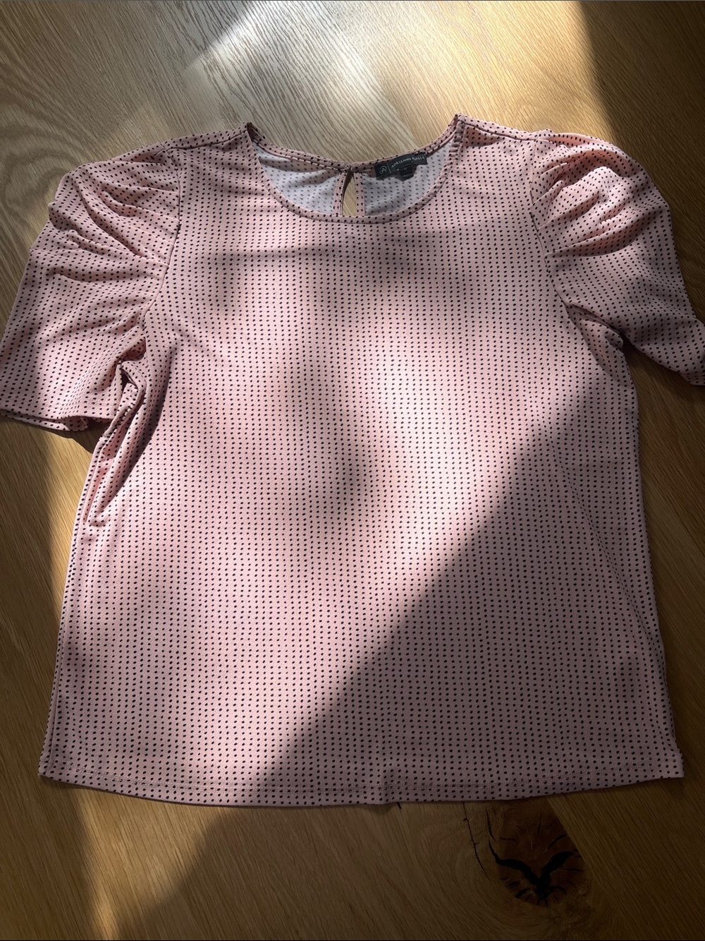 Adrianna Papell Blush Pink Micro-Dot Puff Sleeve Blouse